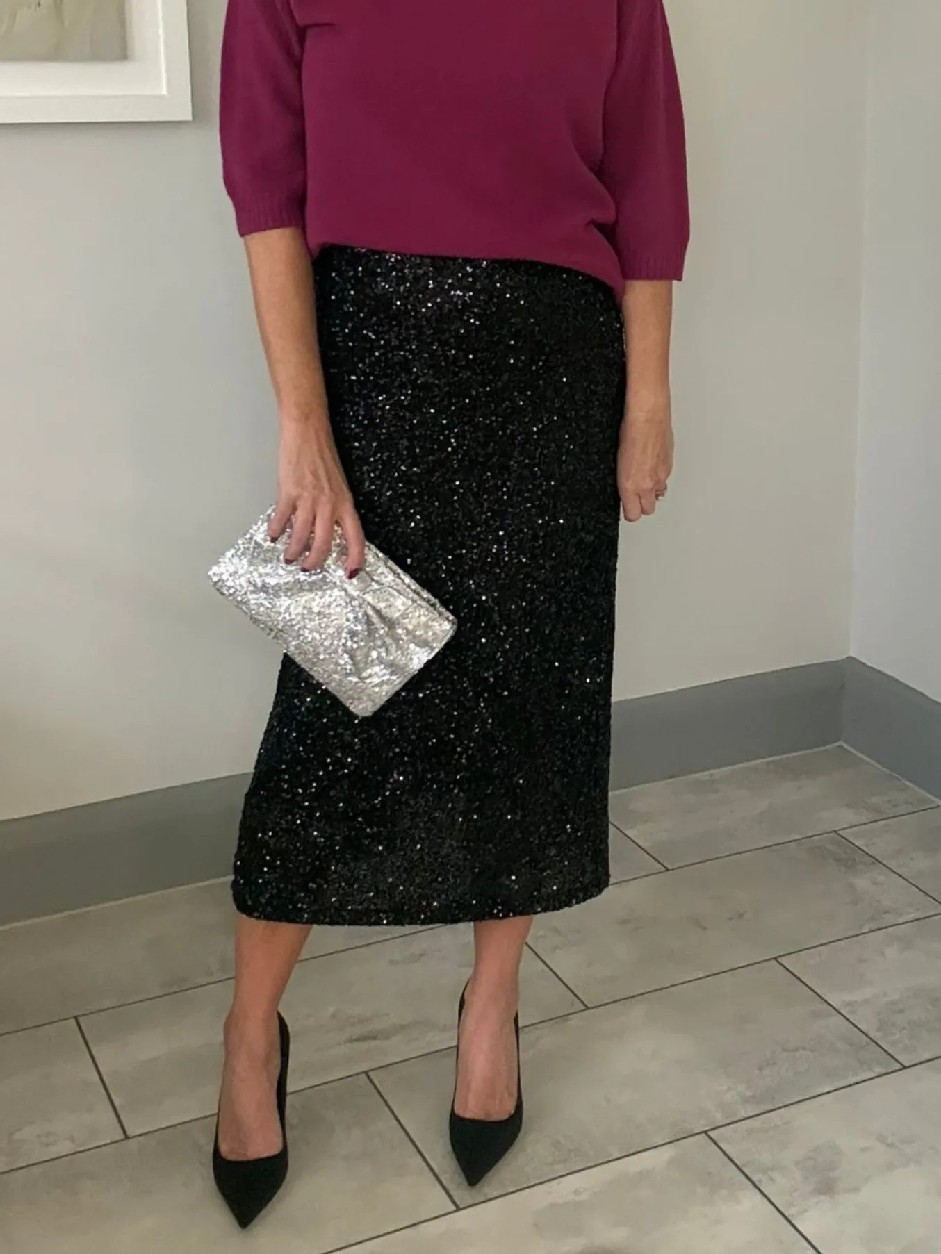 Gunmetal Luxe Sequin Pencil Skirt