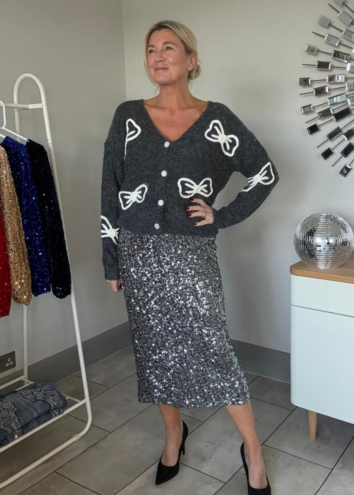 Gunmetal Luxe Sequin Pencil Skirt