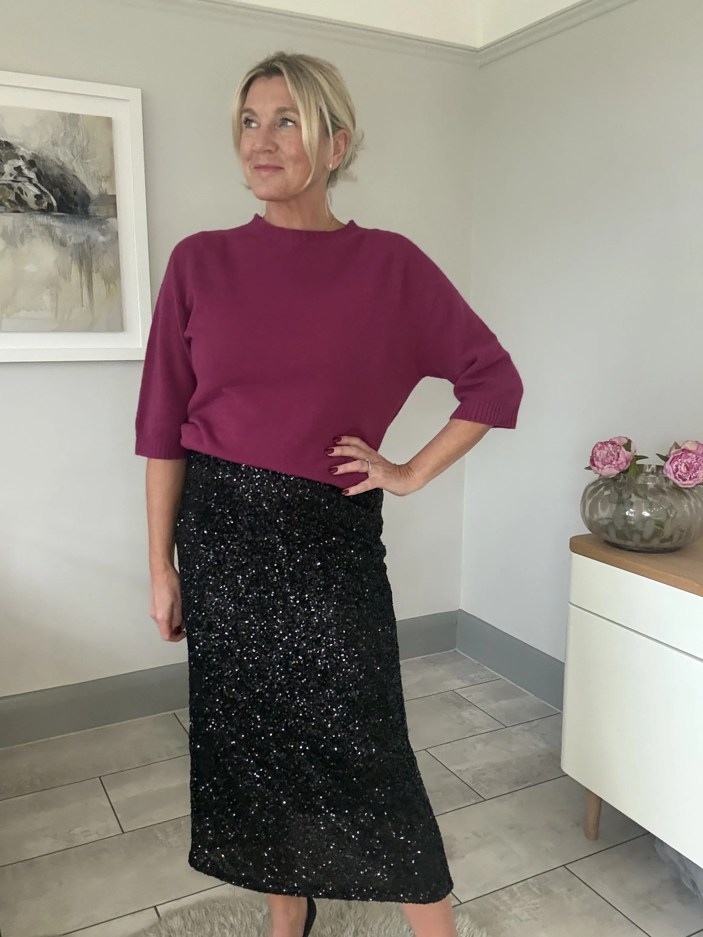Gunmetal Luxe Sequin Pencil Skirt