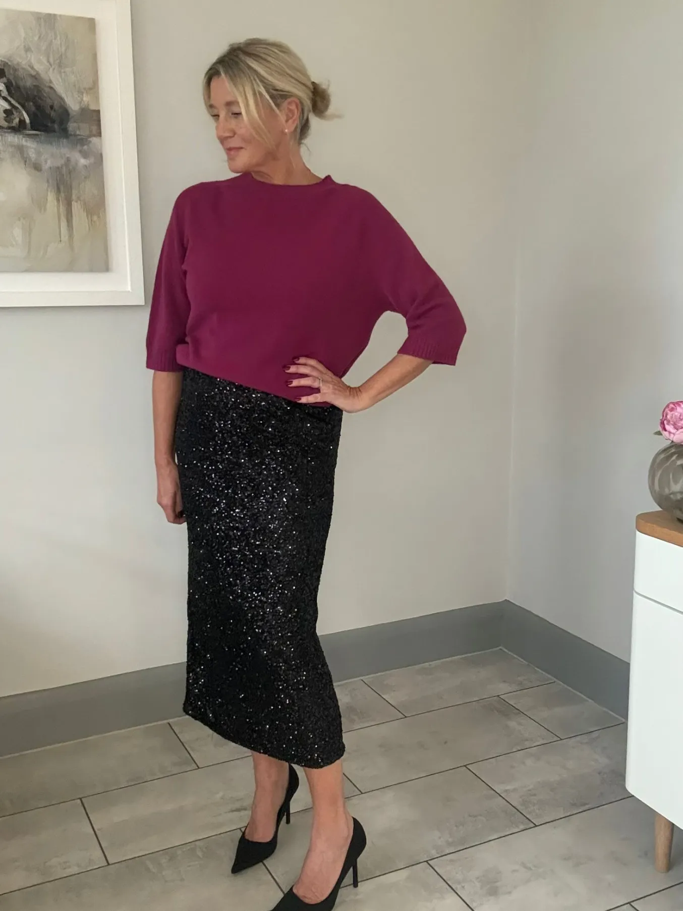 Gunmetal Luxe Sequin Pencil Skirt
