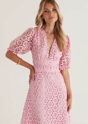 Jahra Lace Midi Dress - Baby Pink
