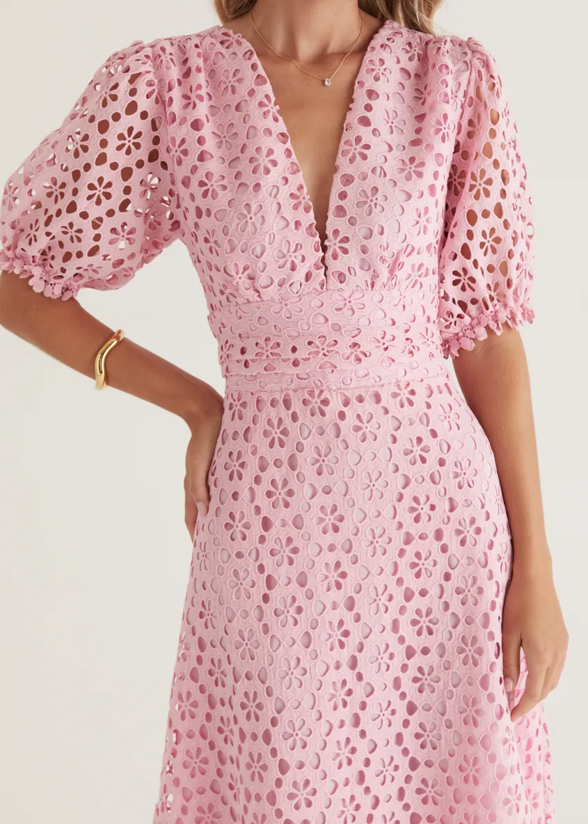 Jahra Lace Midi Dress - Baby Pink