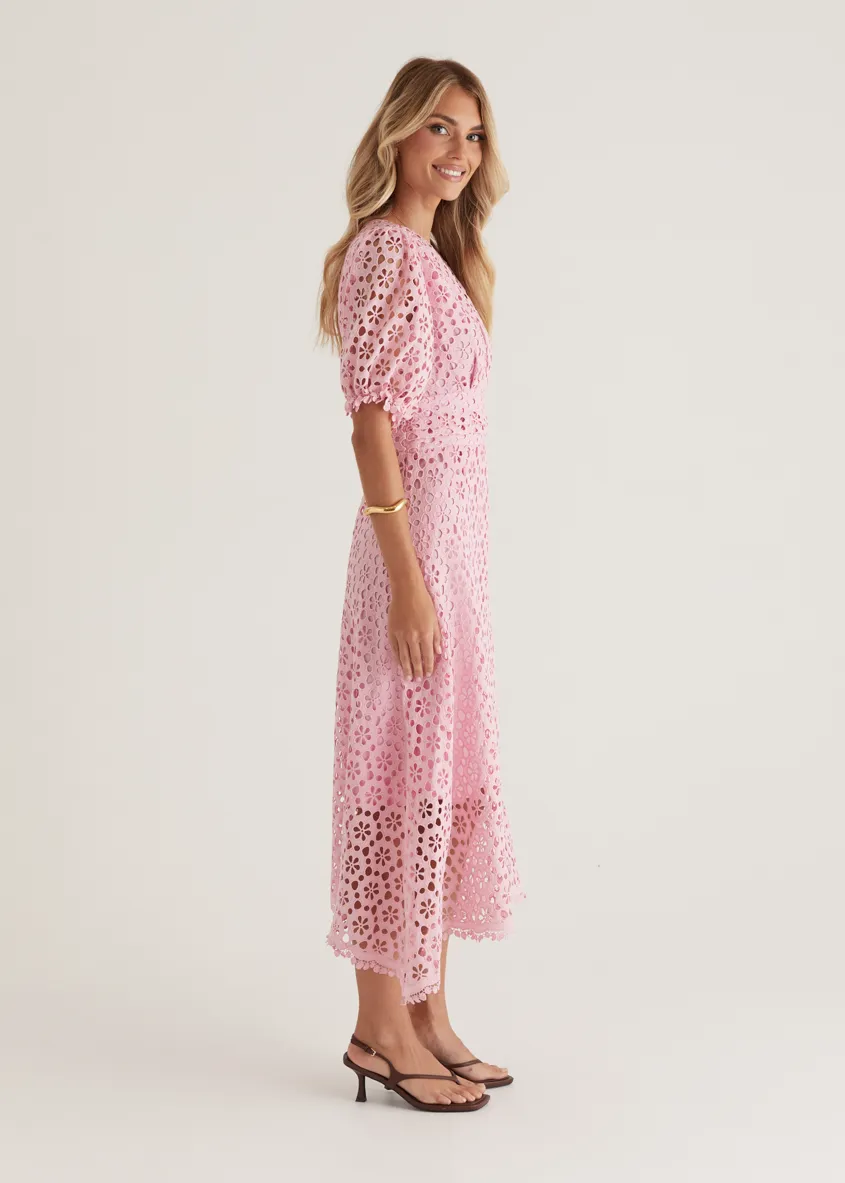 Jahra Lace Midi Dress - Baby Pink