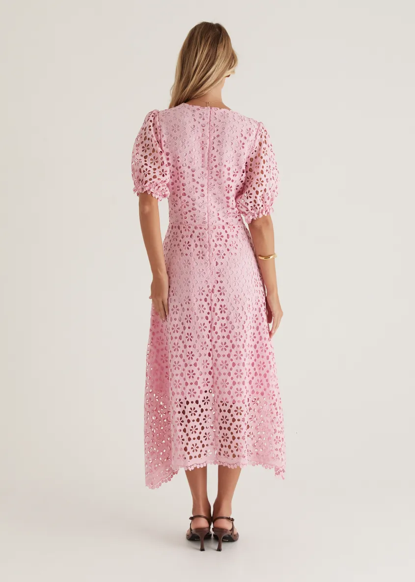 Jahra Lace Midi Dress - Baby Pink
