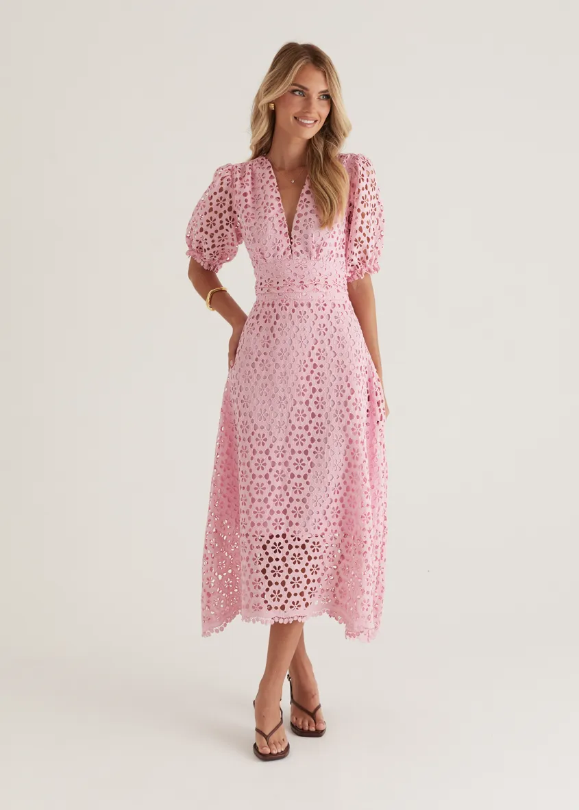 Jahra Lace Midi Dress - Baby Pink
