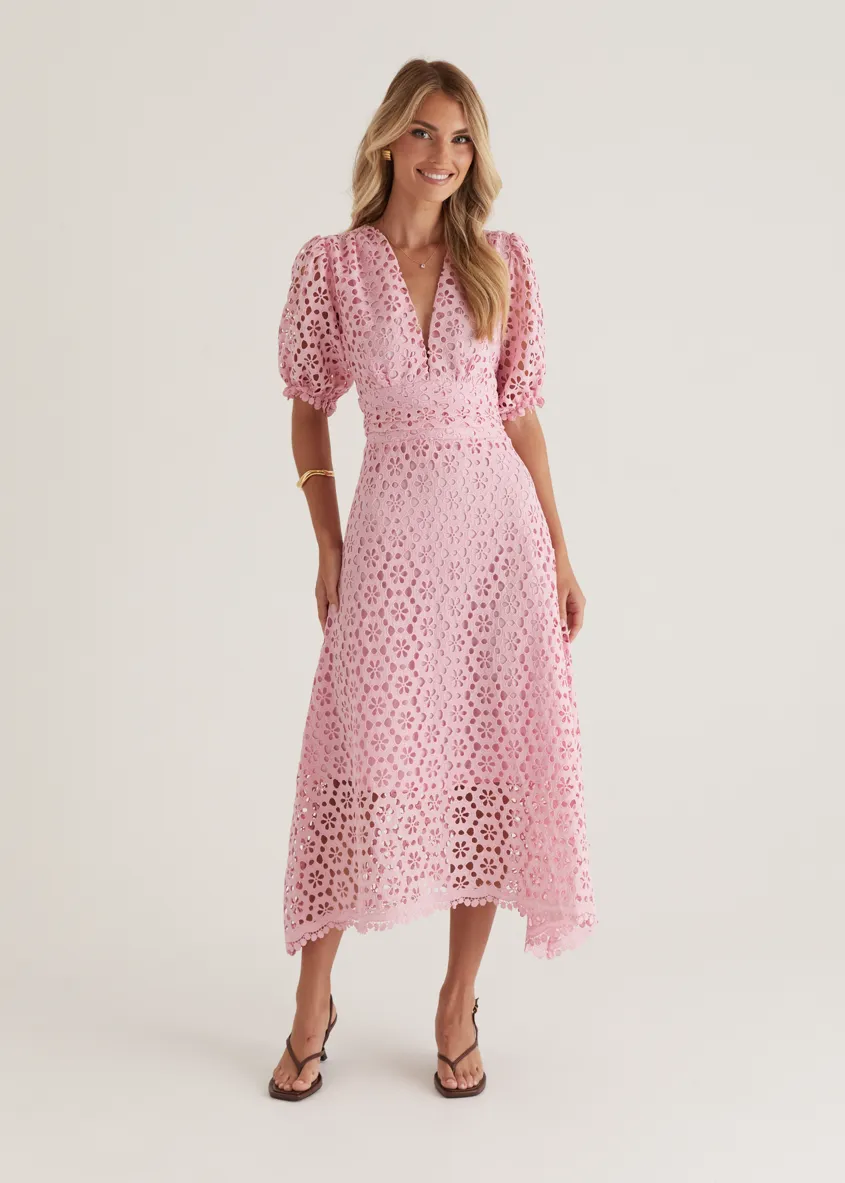 Jahra Lace Midi Dress - Baby Pink