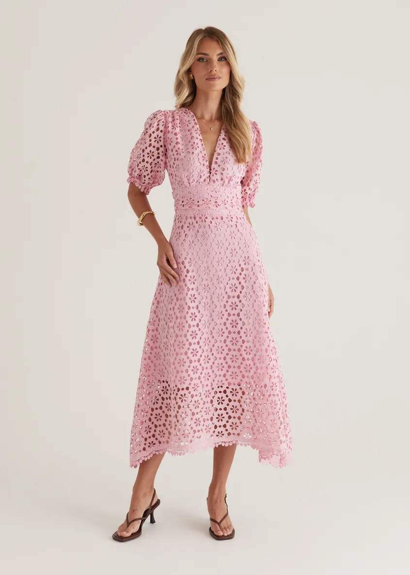 Jahra Lace Midi Dress - Baby Pink