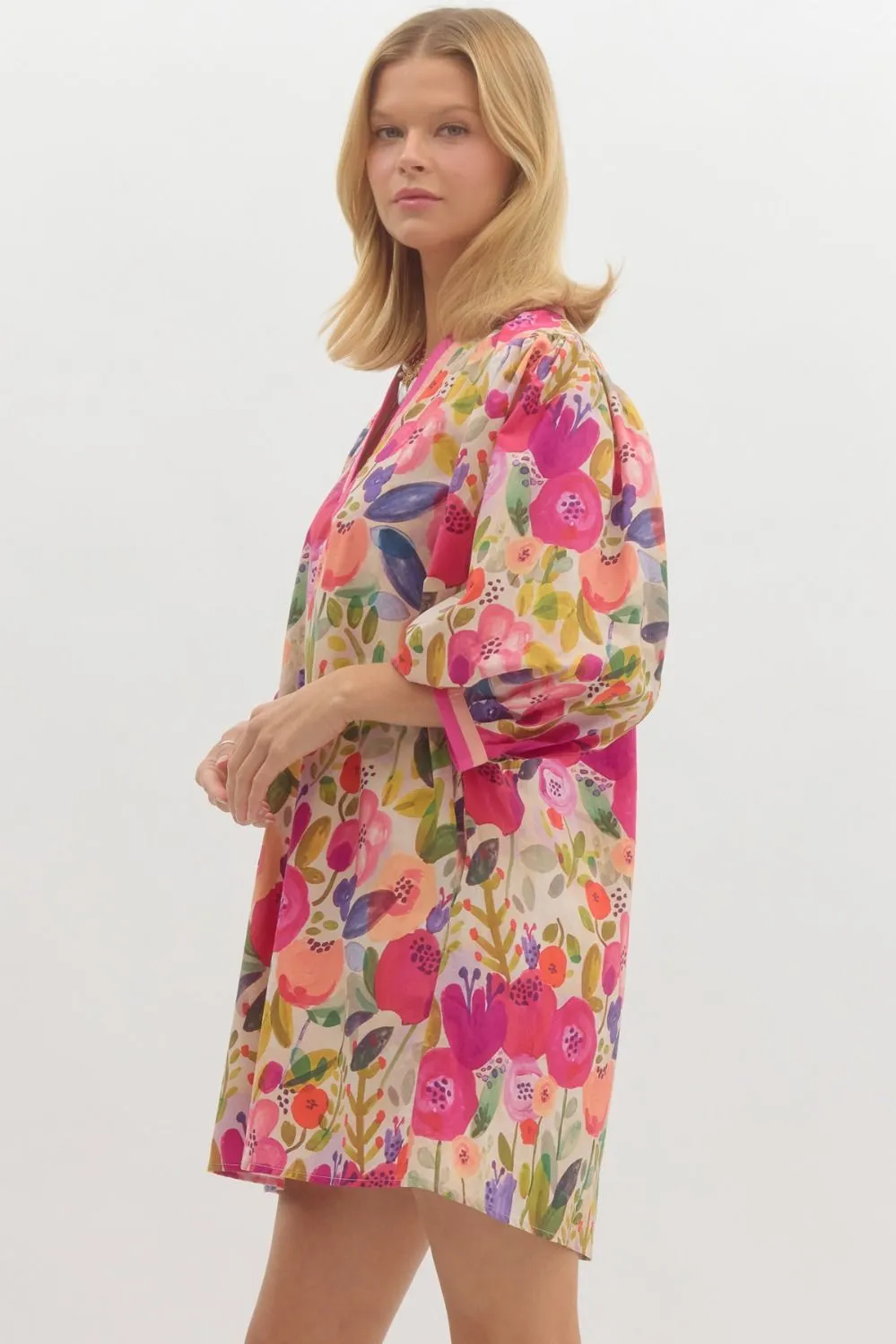Jolee Floral Print Bubble Sleeve Dress