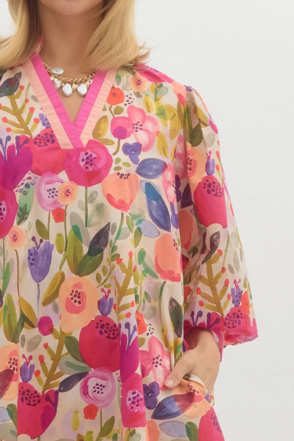 Jolee Floral Print Bubble Sleeve Dress