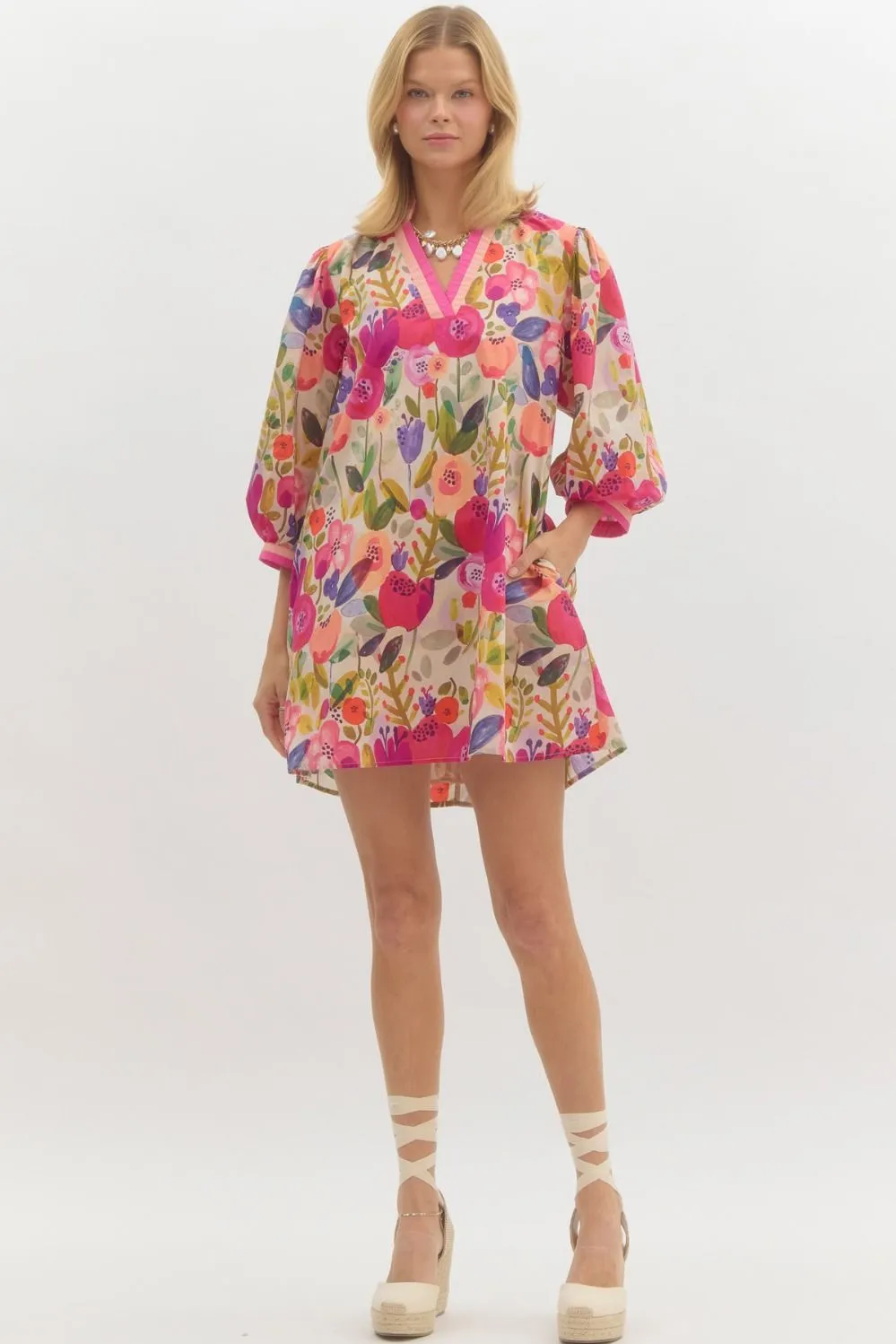 Jolee Floral Print Bubble Sleeve Dress