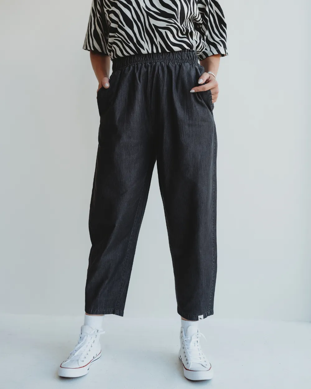 Kate Black Barrel Leg Trousers