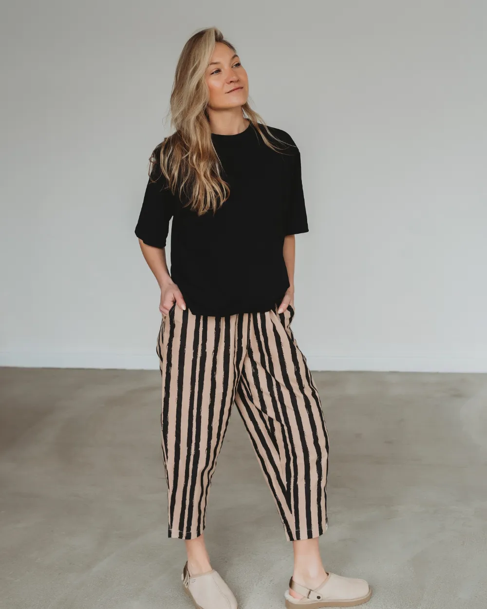Kate Multicolour Painted Stripe Print Barrel Leg Trousers