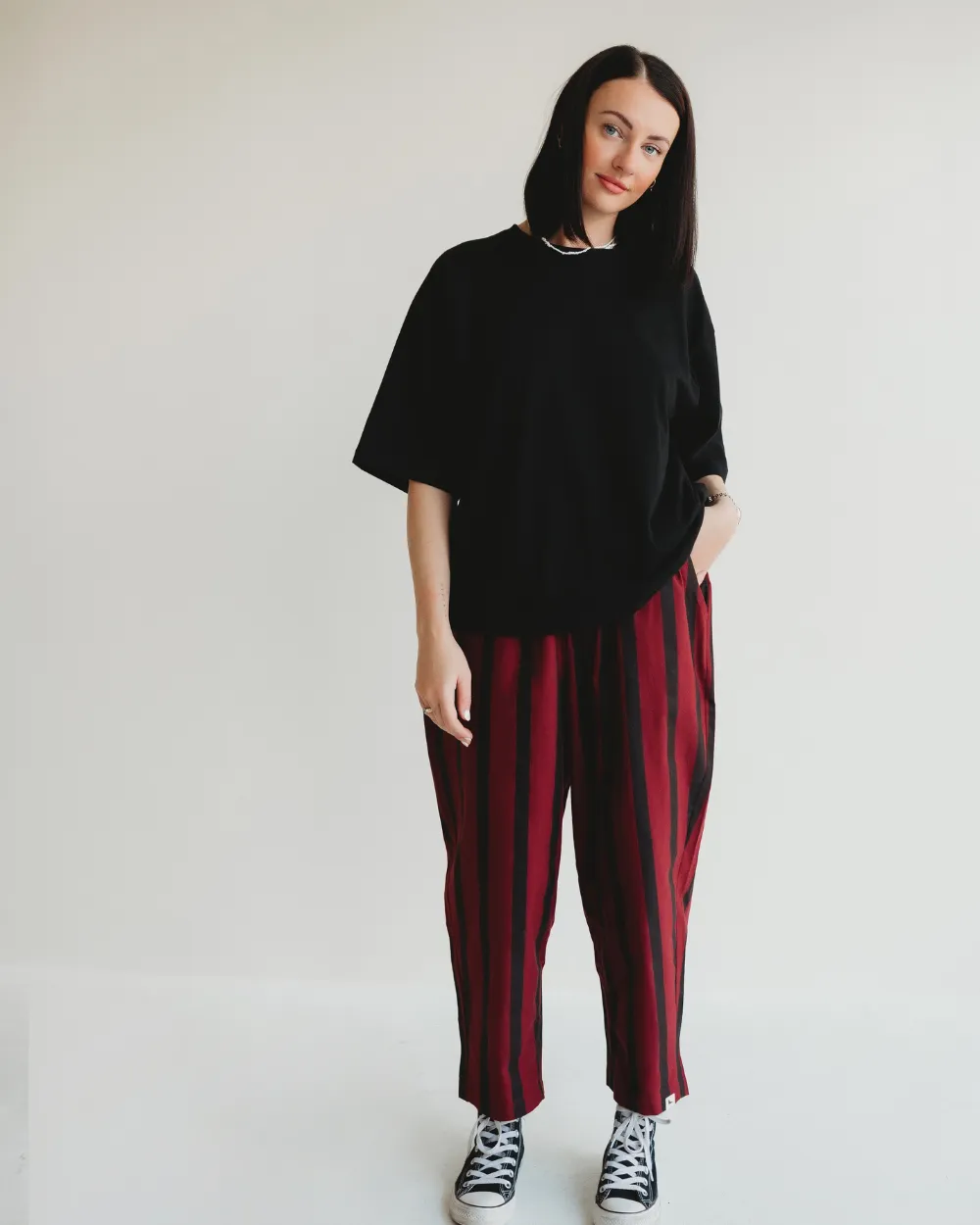 Kate Red Stripe Print Barrel Trousers