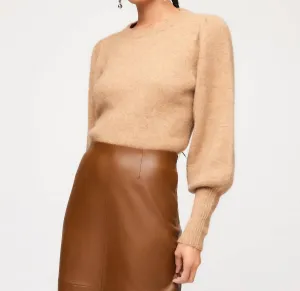 Lia Shirred Sleeve Sweater In Almond