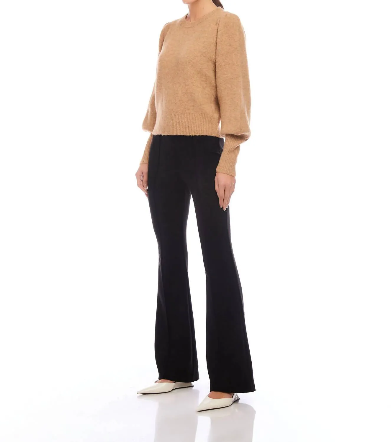 Lia Shirred Sleeve Sweater In Almond