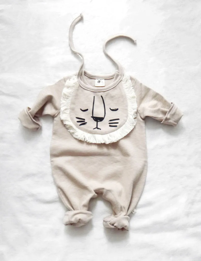 Lion Bib Jumpsuit Beige
