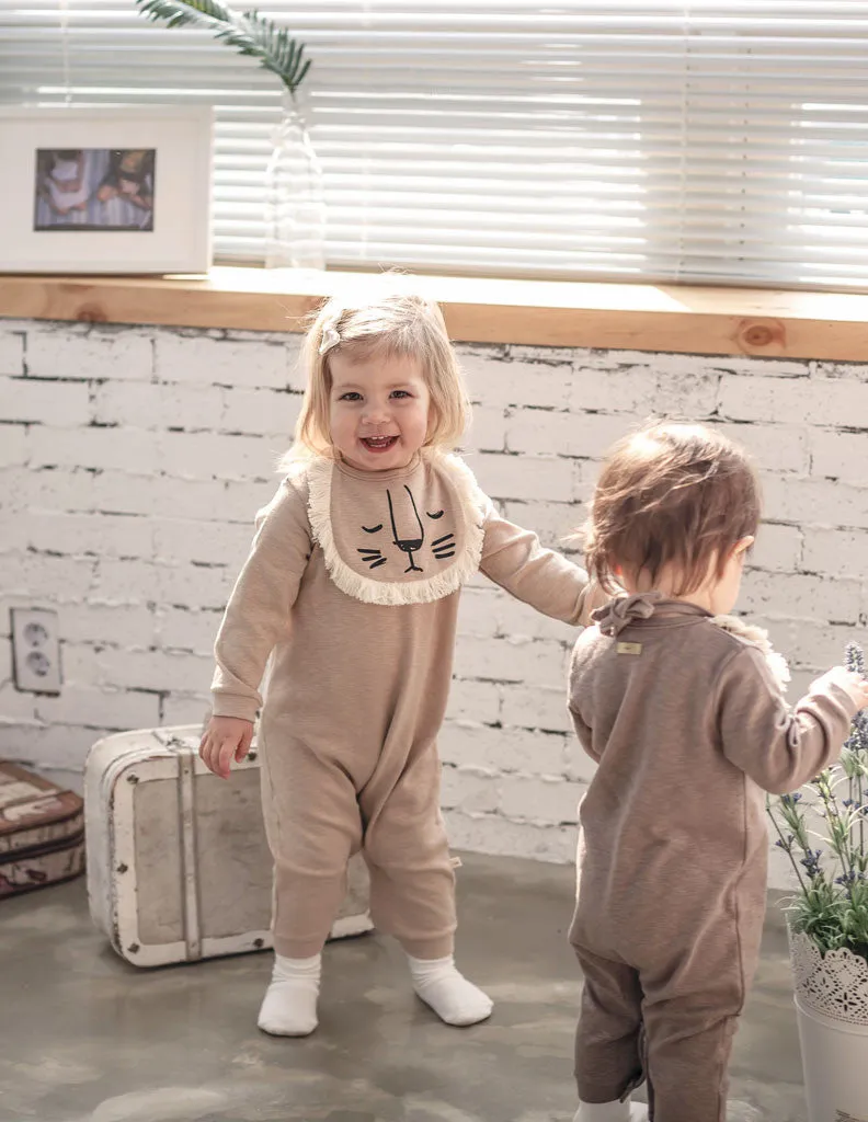 Lion Bib Jumpsuit Beige