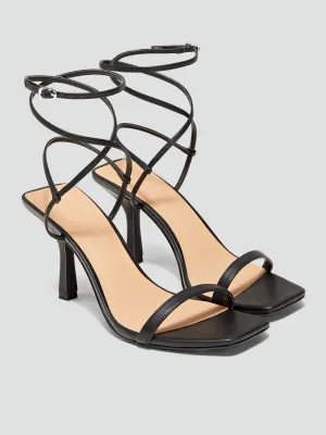 Lulu Strappy Open Toe Heels in Black