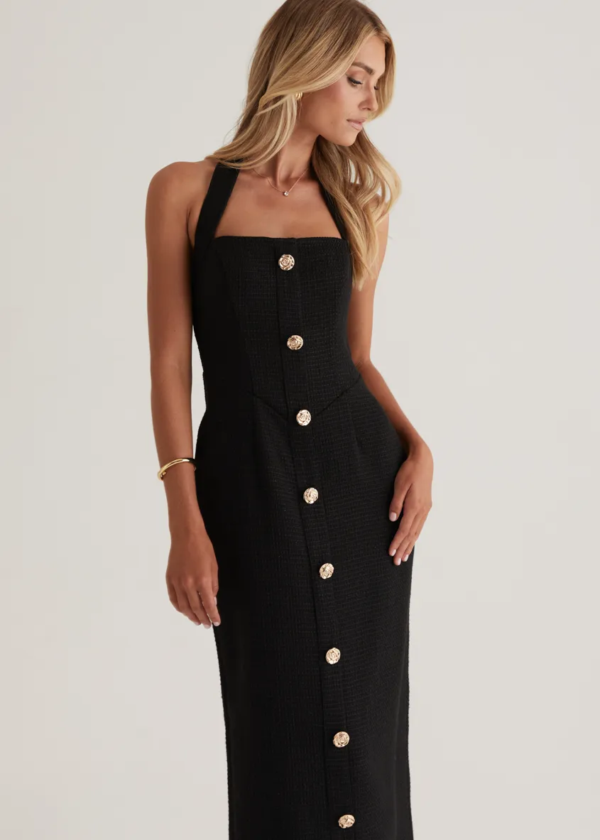 Marina Halter Midi Dress - Black