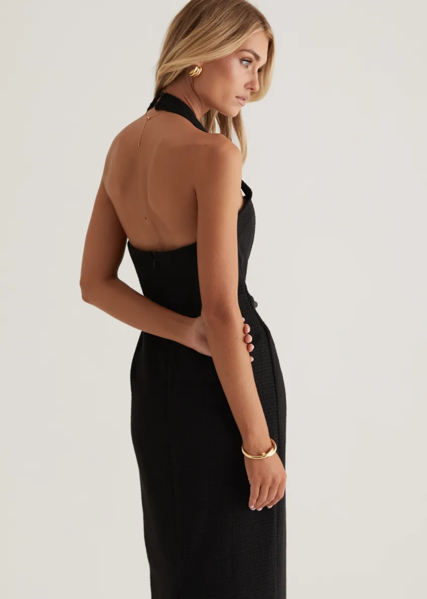 Marina Halter Midi Dress - Black