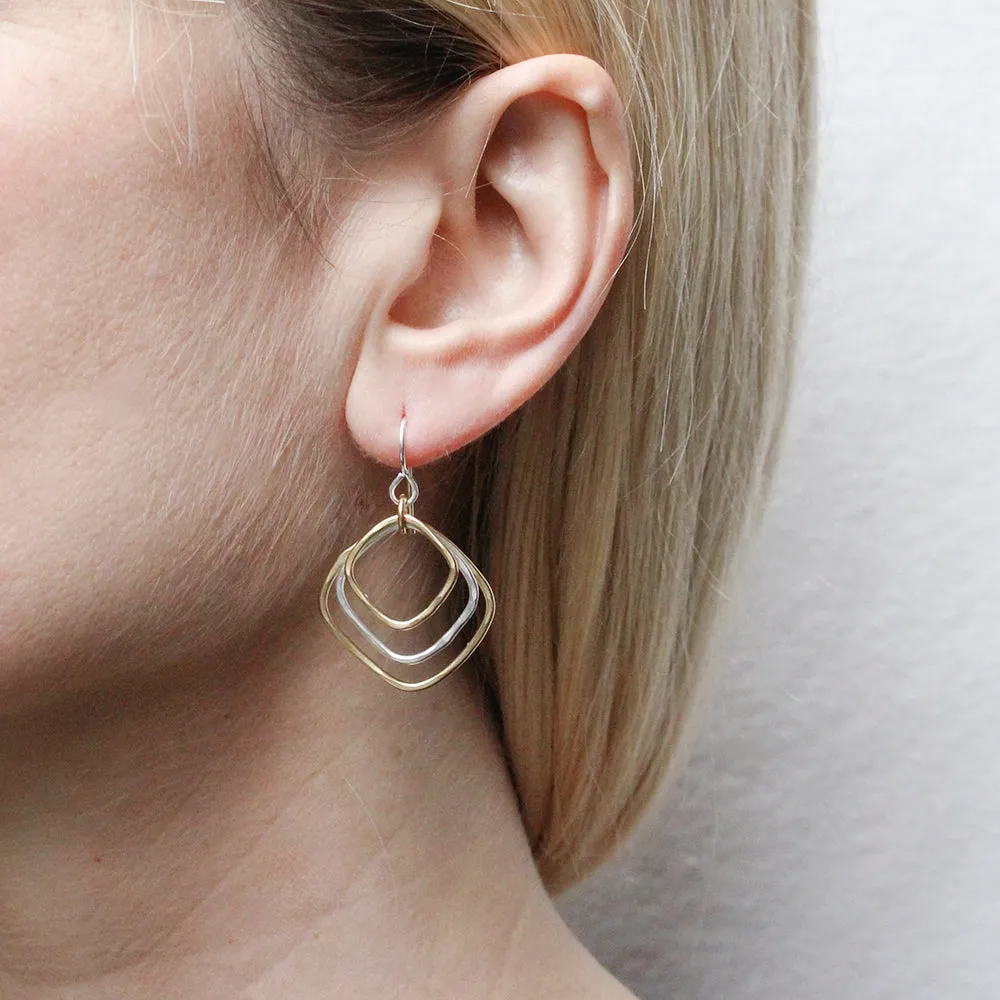 Medium Triple Square Rings Wire Earrings