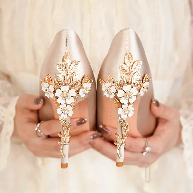 Metal Carved Heels Women Pumps Stiletto Shoes