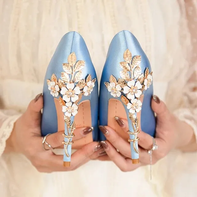 Metal Carved Heels Women Pumps Stiletto Shoes
