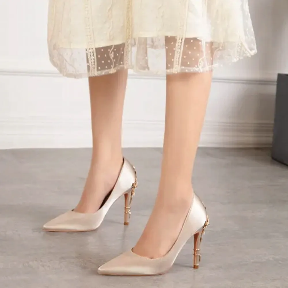 Metal Carved Heels Women Pumps Stiletto Shoes