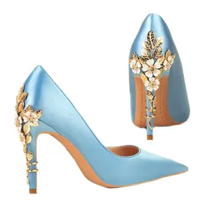 Metal Carved Heels Women Pumps Stiletto Shoes