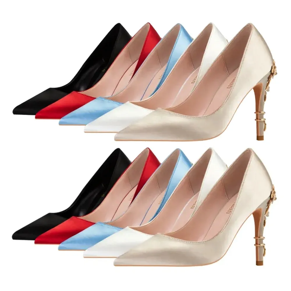 Metal Carved Heels Women Pumps Stiletto Shoes