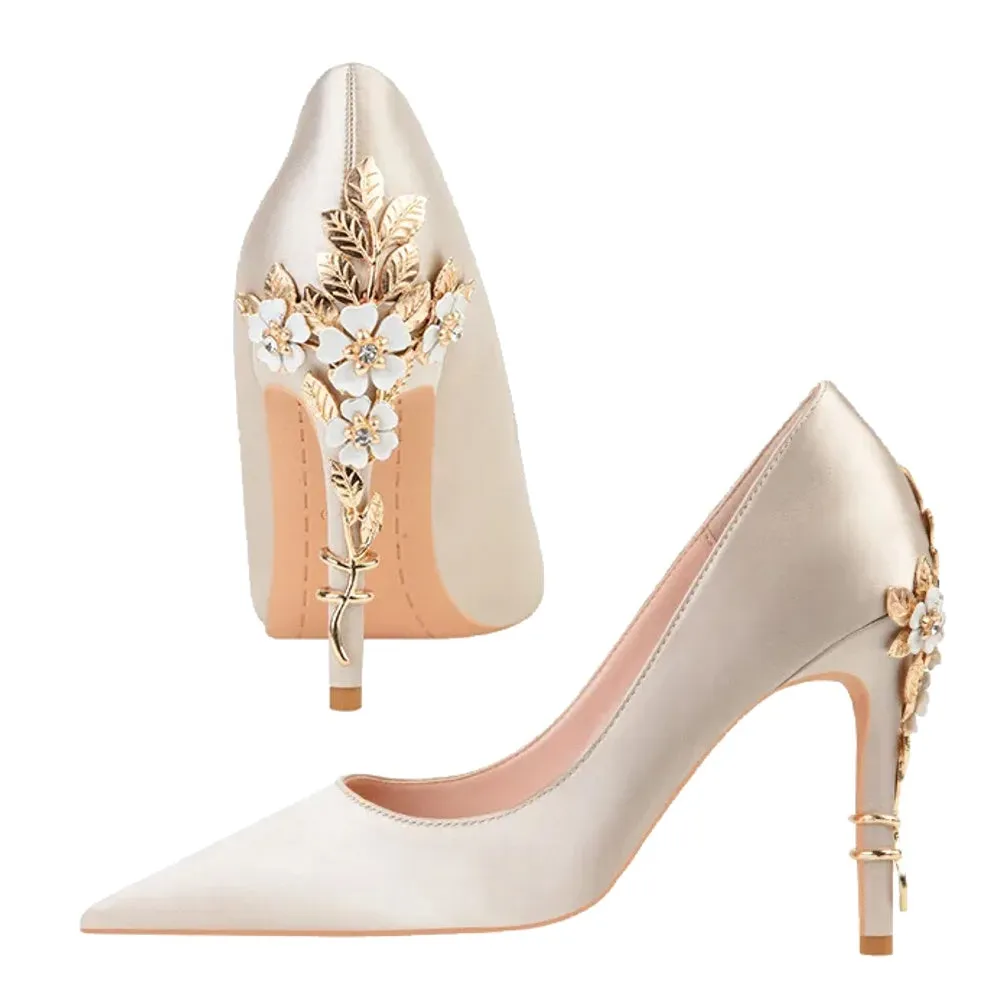 Metal Carved Heels Women Pumps Stiletto Shoes