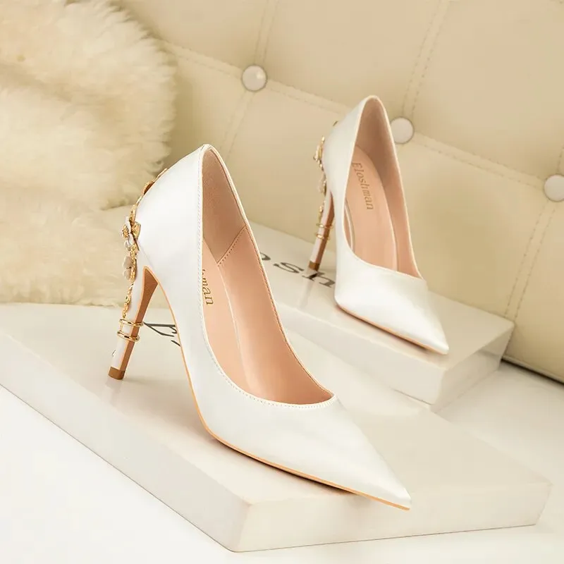 Metal Carved Heels Women Pumps Stiletto Shoes
