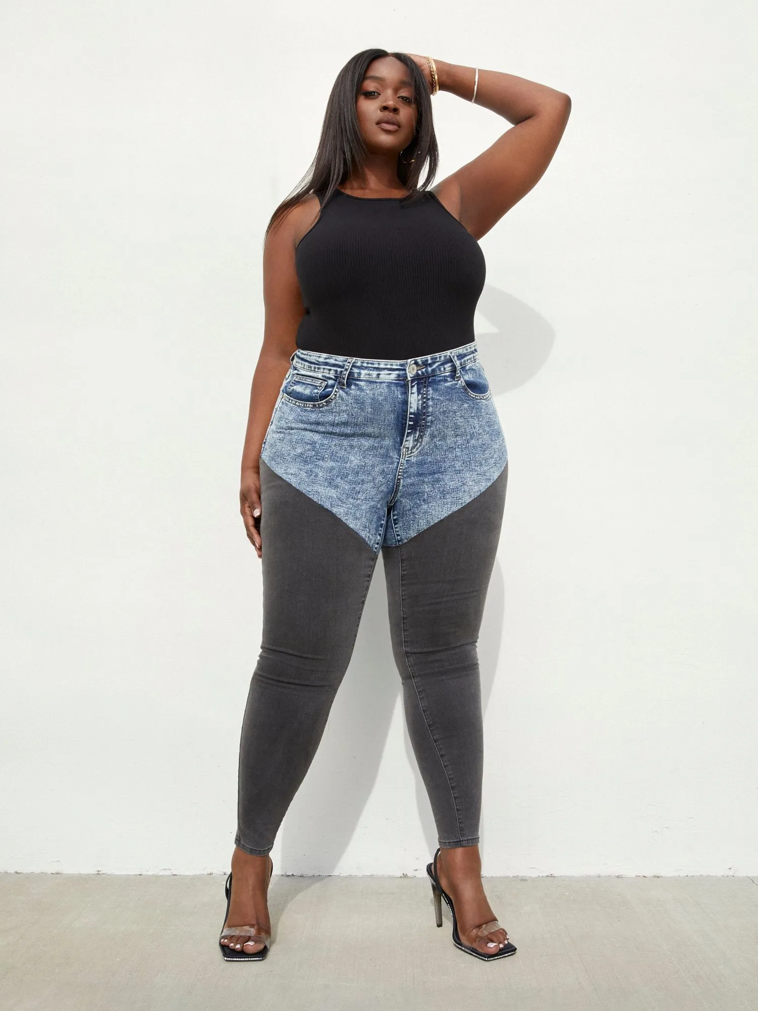 Mid Rise Colorblock Skinny Jeans