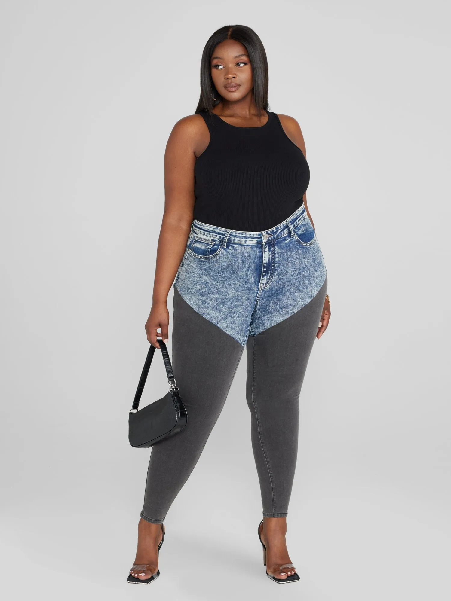 Mid Rise Colorblock Skinny Jeans