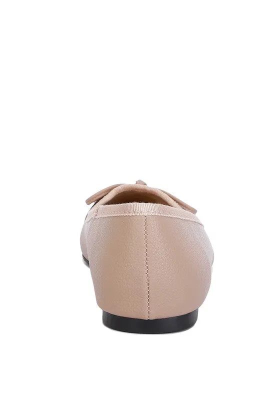 Minato Two Tone Ballet Flats - Nude, Vegan Leather, Contrasting Toe Cap, Bow Detail