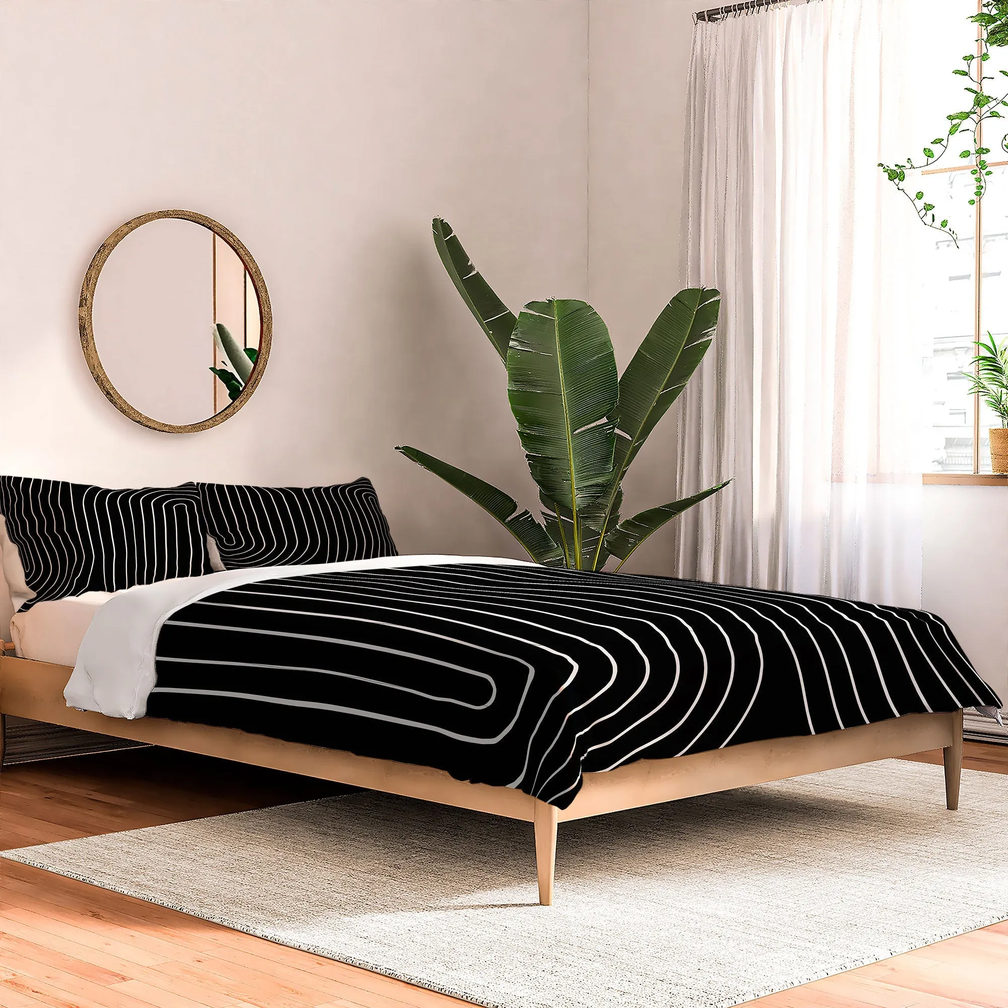 MINIMAL LINE CURVATURE BLACK DUVET / COMFORTER