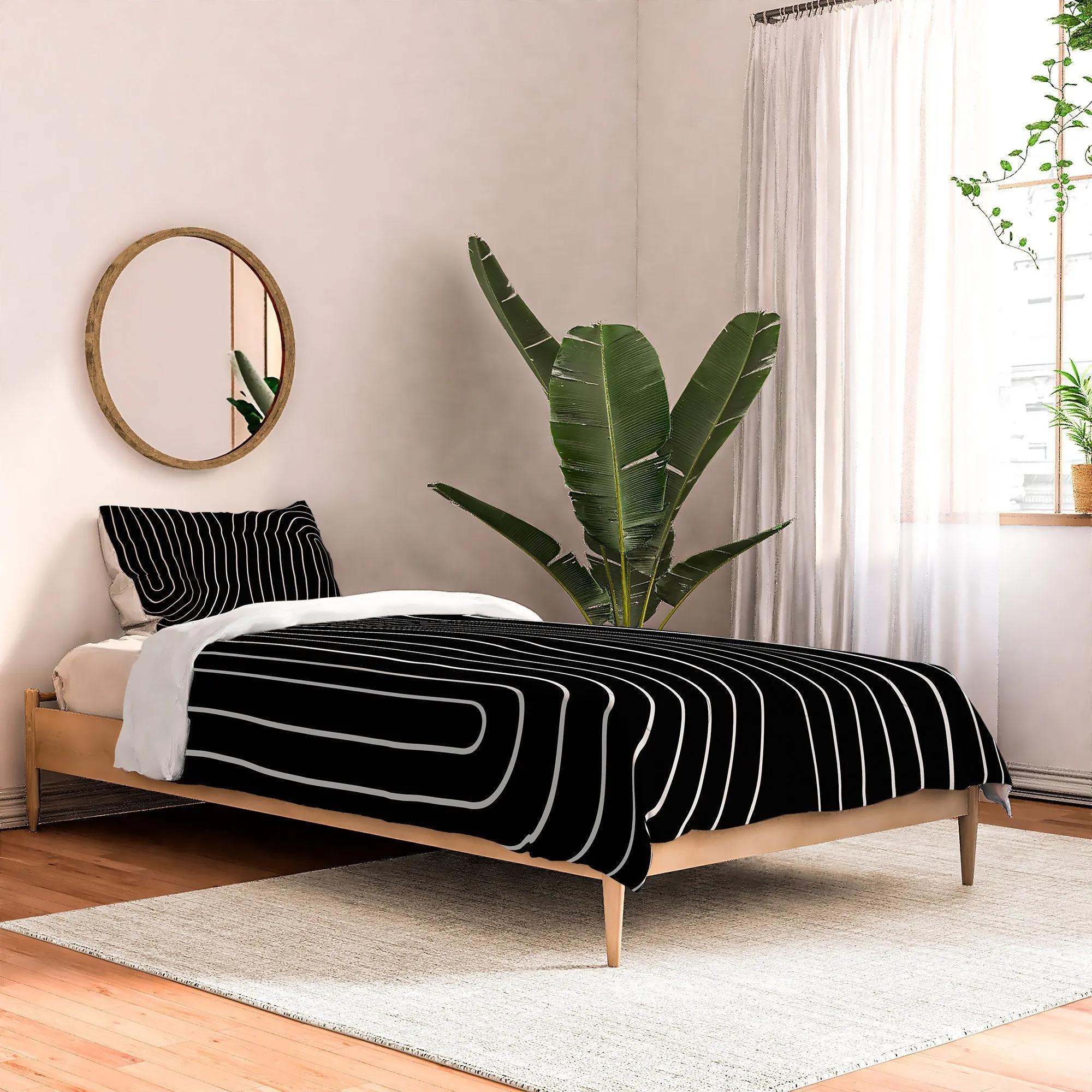 MINIMAL LINE CURVATURE BLACK DUVET / COMFORTER