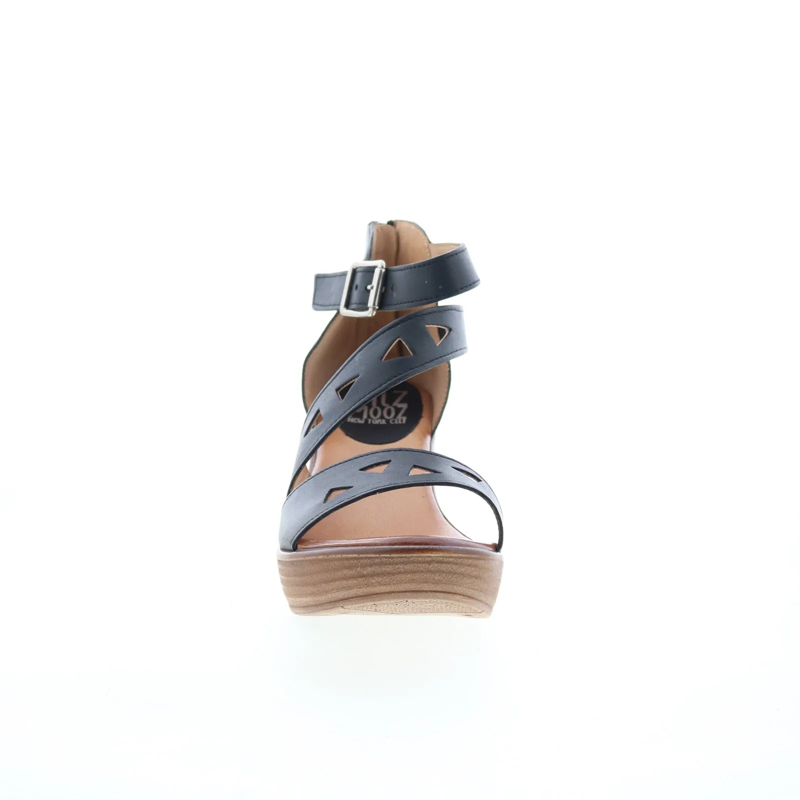 Miz Mooz Spicy Womens Black Leather Hook & Loop Wedges Sandals Shoes
