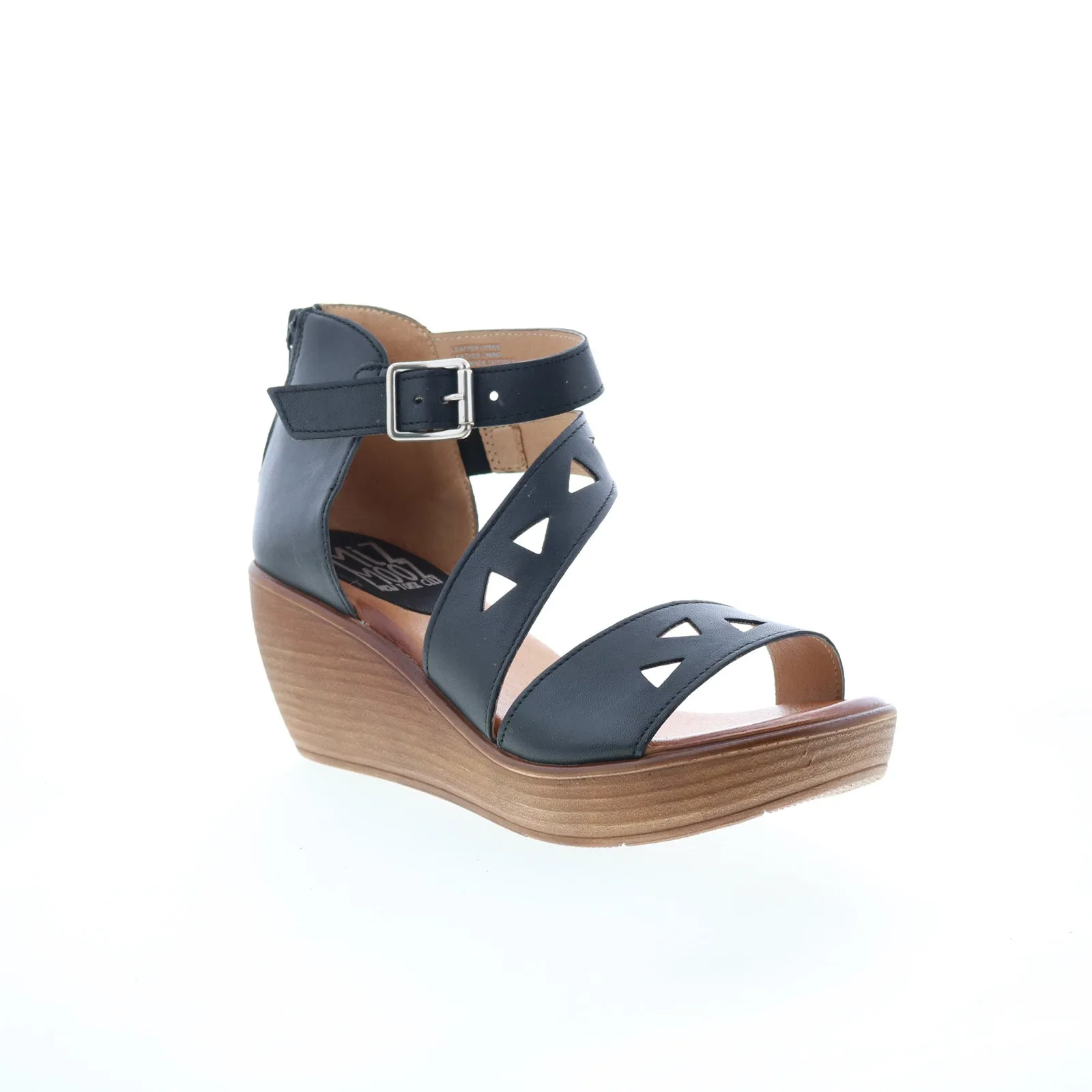 Miz Mooz Spicy Womens Black Leather Hook & Loop Wedges Sandals Shoes