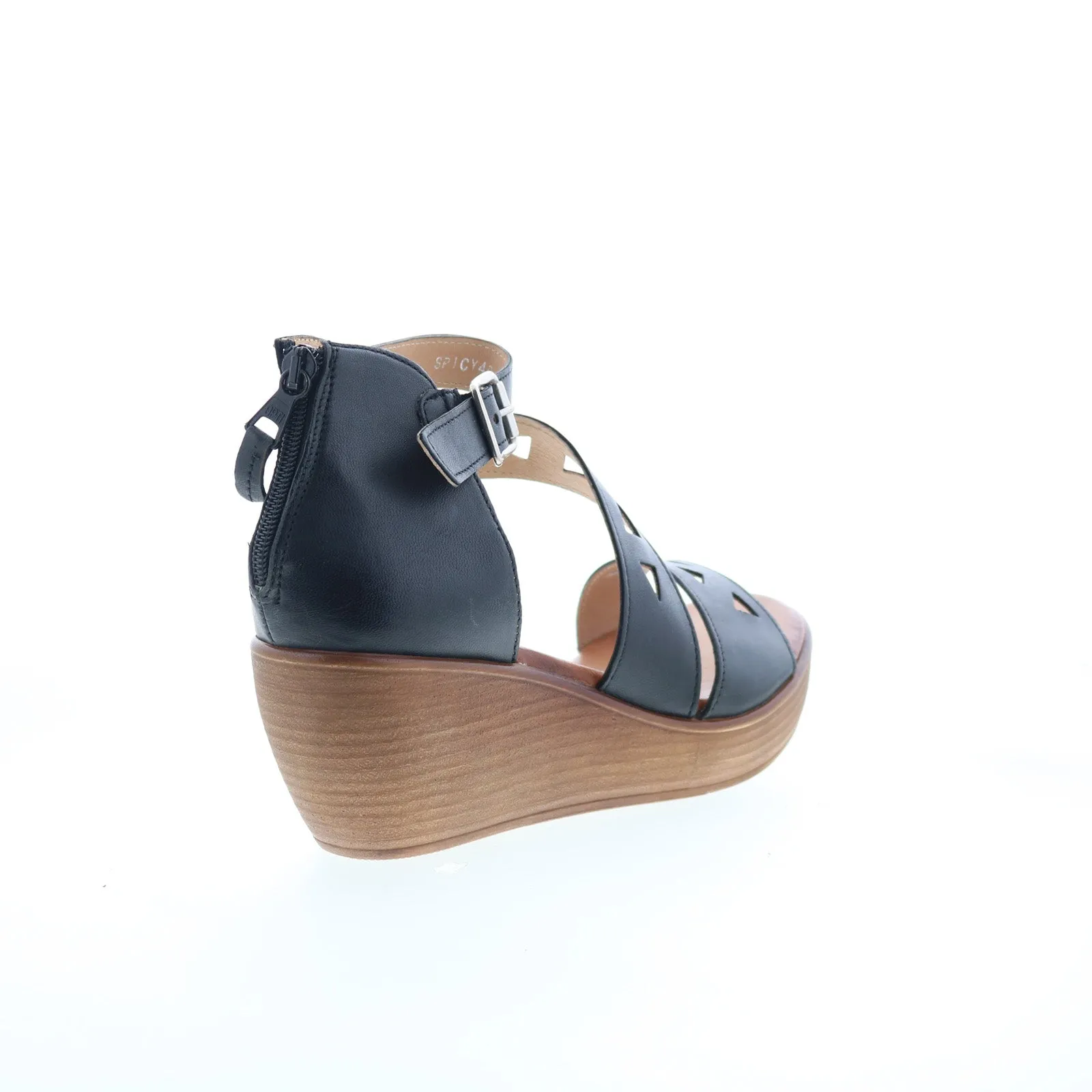 Miz Mooz Spicy Womens Black Leather Hook & Loop Wedges Sandals Shoes