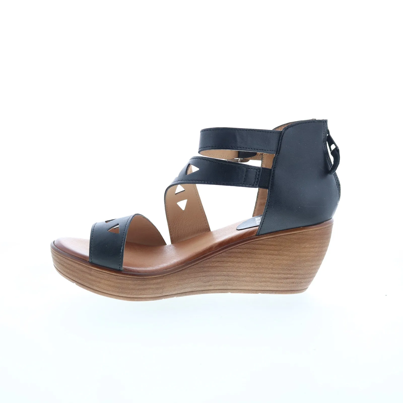 Miz Mooz Spicy Womens Black Leather Hook & Loop Wedges Sandals Shoes