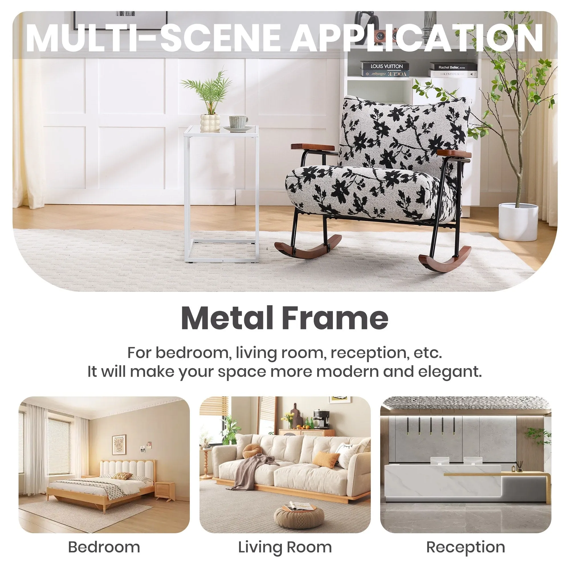 Modern Accent Chair Arm Chair Living Room Rocking Chair Metal Frame