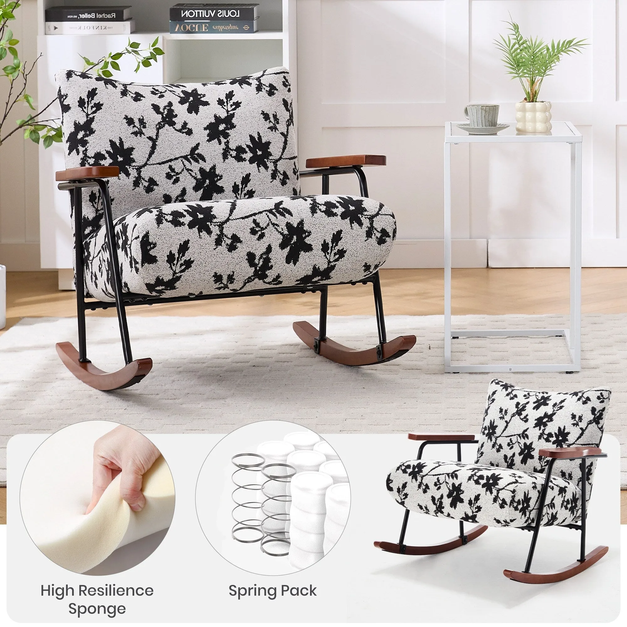 Modern Accent Chair Arm Chair Living Room Rocking Chair Metal Frame