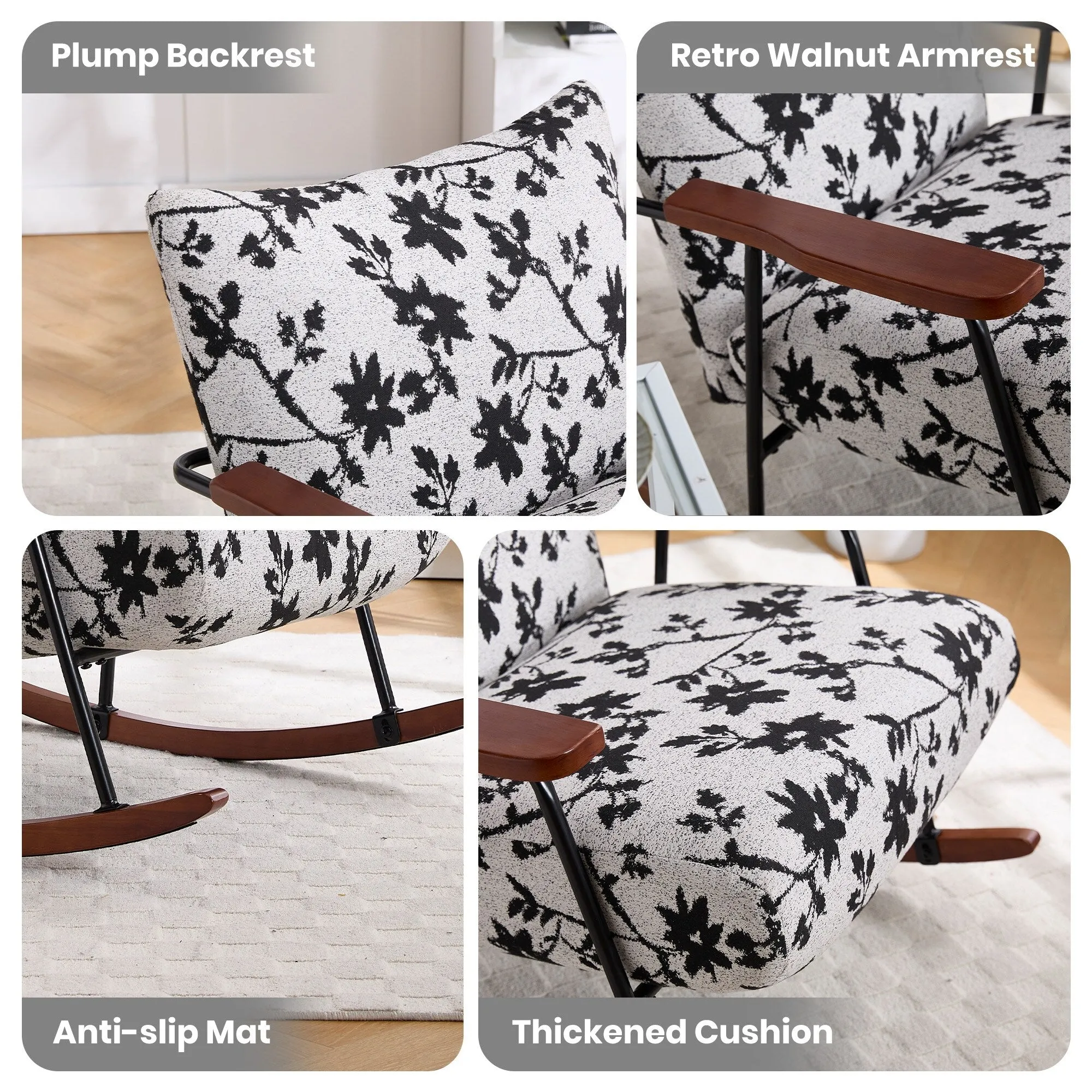 Modern Accent Chair Arm Chair Living Room Rocking Chair Metal Frame