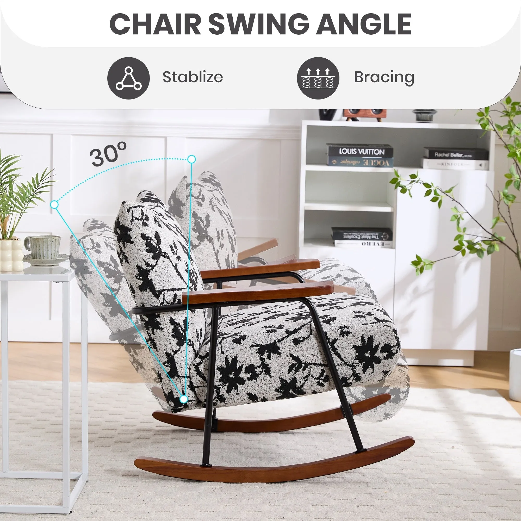 Modern Accent Chair Arm Chair Living Room Rocking Chair Metal Frame