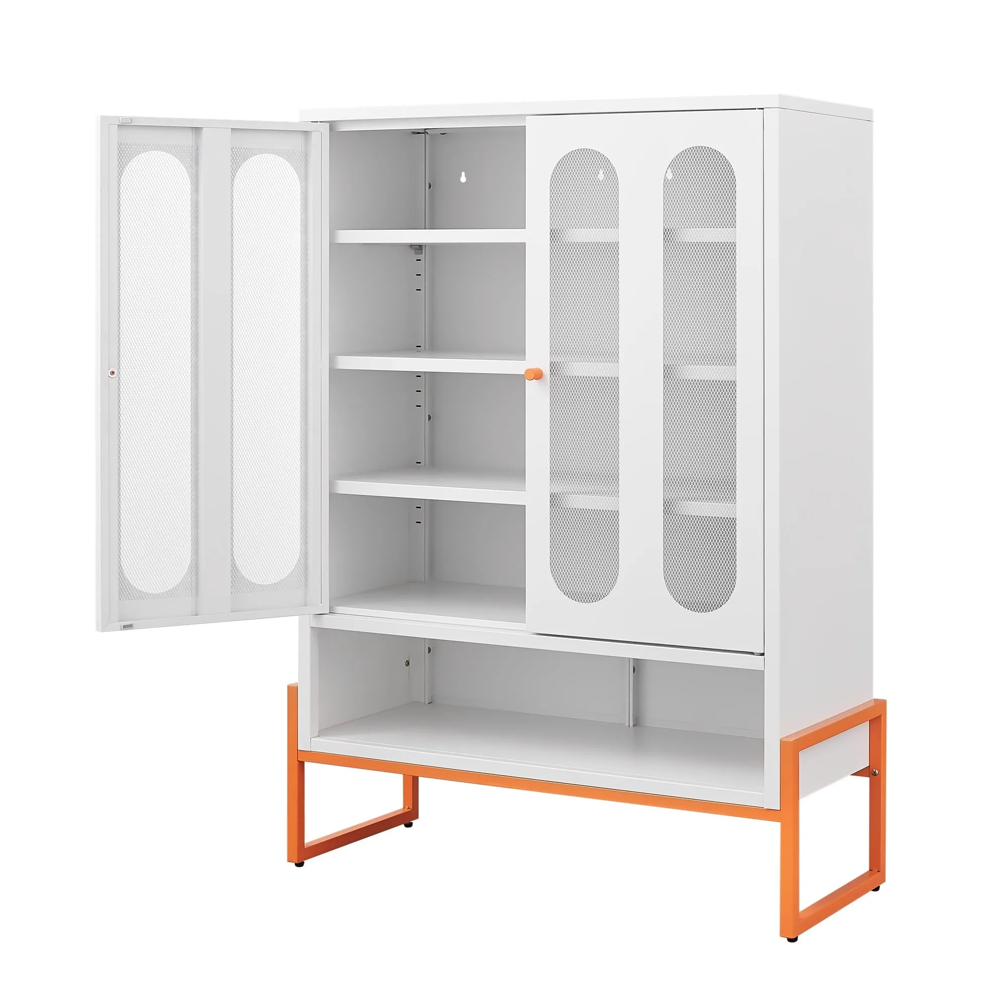 Modern Metal Shoe Cabinet with Adjustable Mesh Doors and High Foot