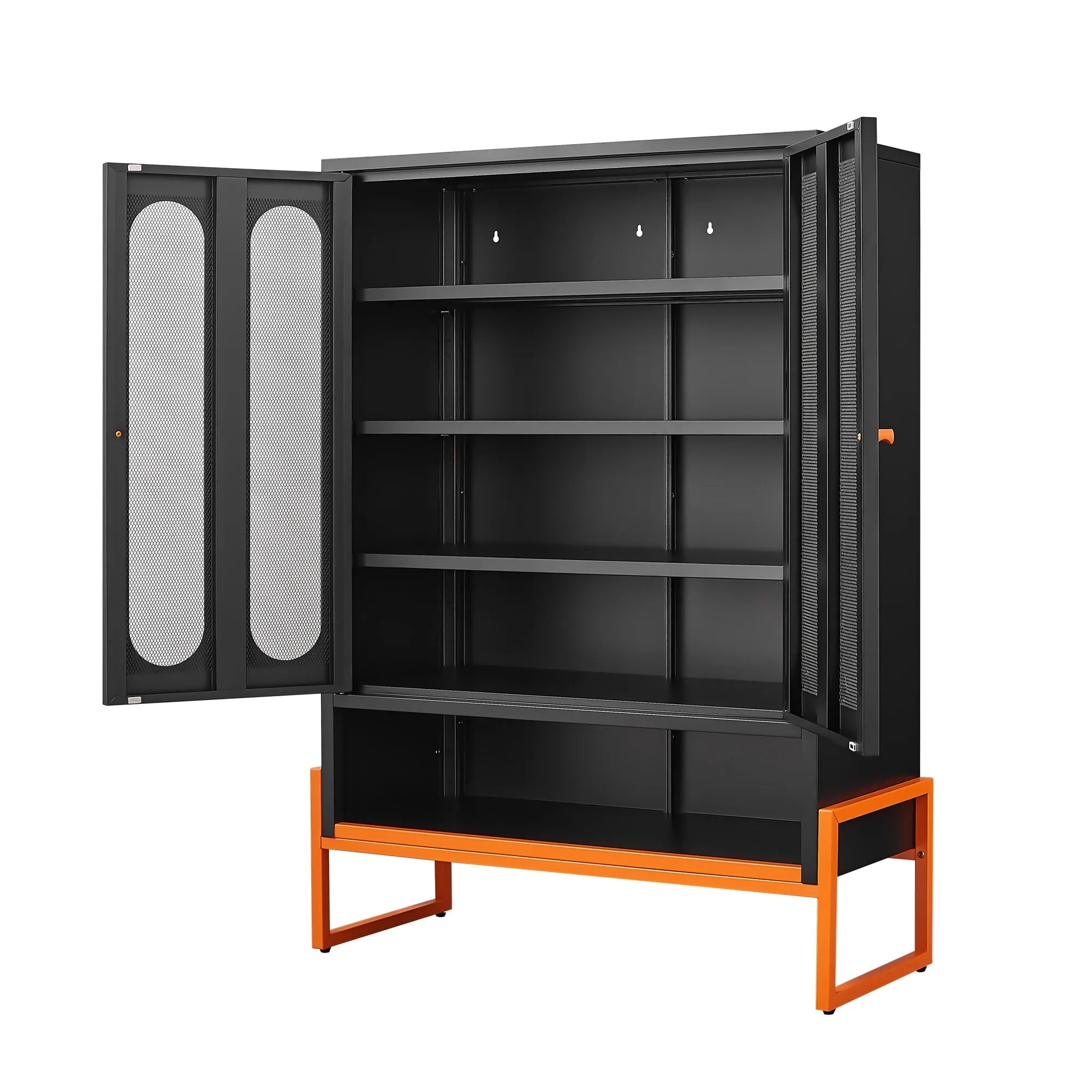 Modern Metal Shoe Cabinet with Adjustable Mesh Doors and High Foot