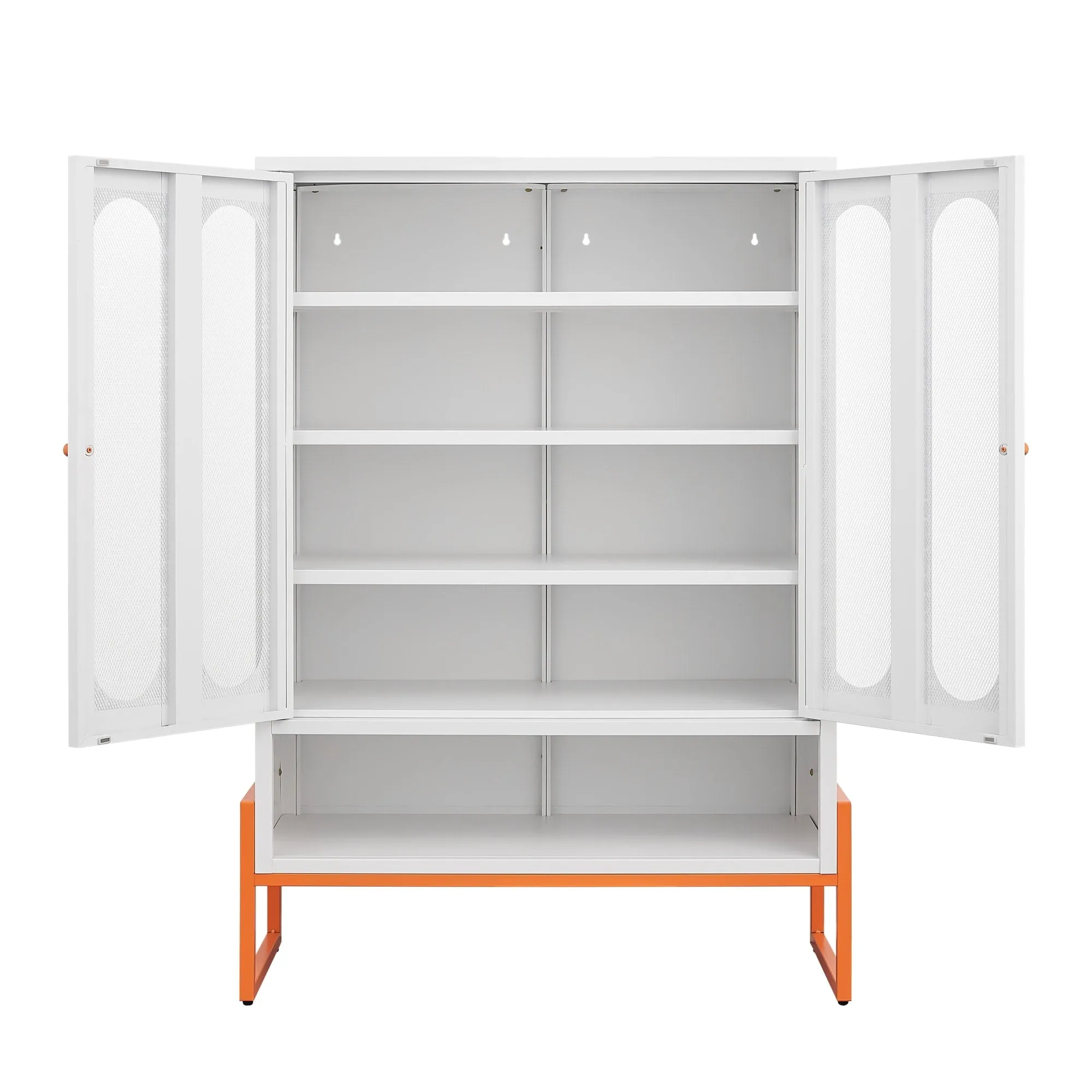 Modern Metal Shoe Cabinet with Adjustable Mesh Doors and High Foot