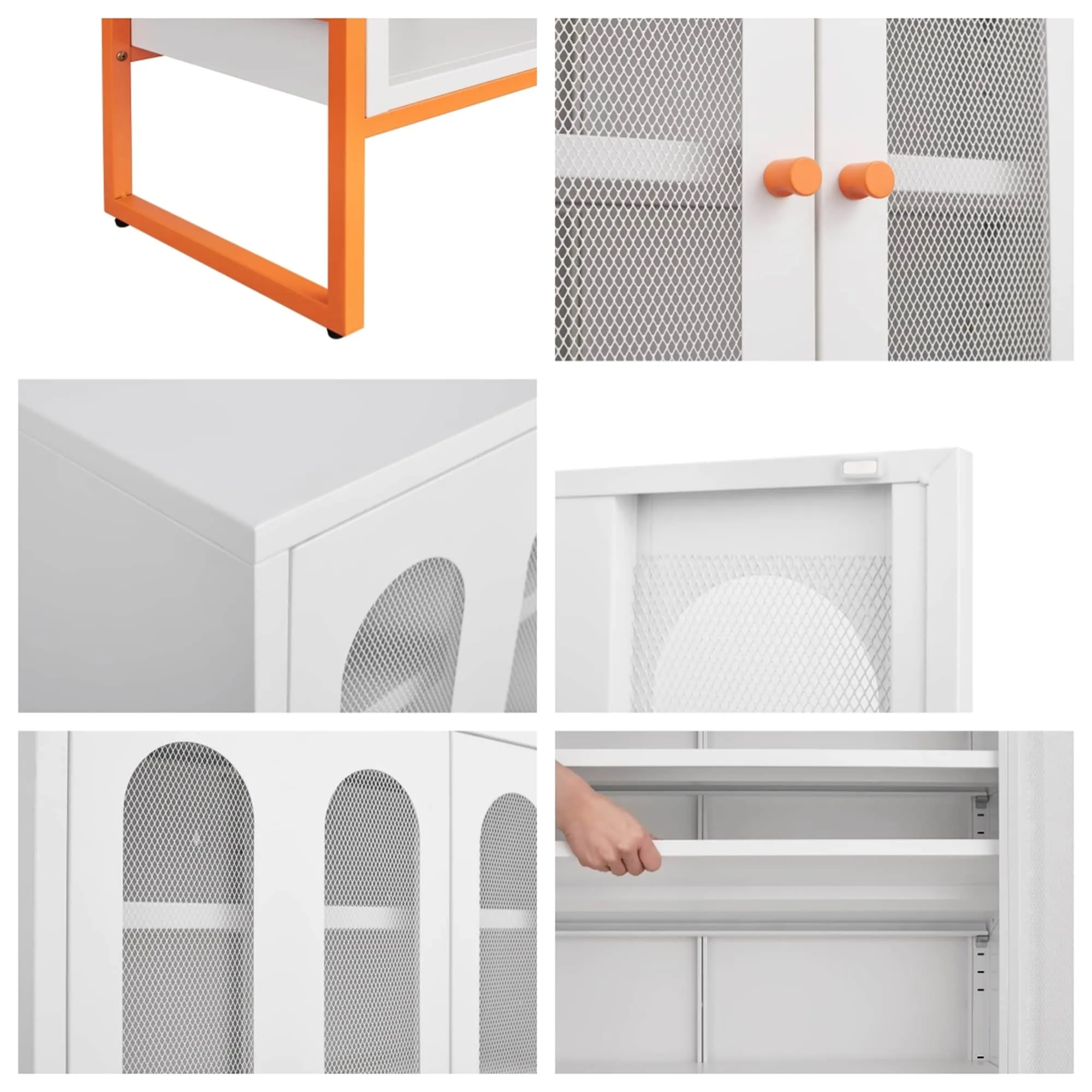 Modern Metal Shoe Cabinet with Adjustable Mesh Doors and High Foot