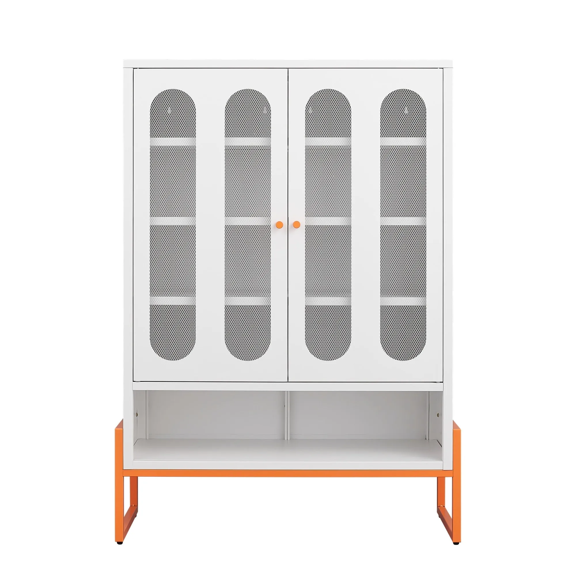 Modern Metal Shoe Cabinet with Adjustable Mesh Doors and High Foot